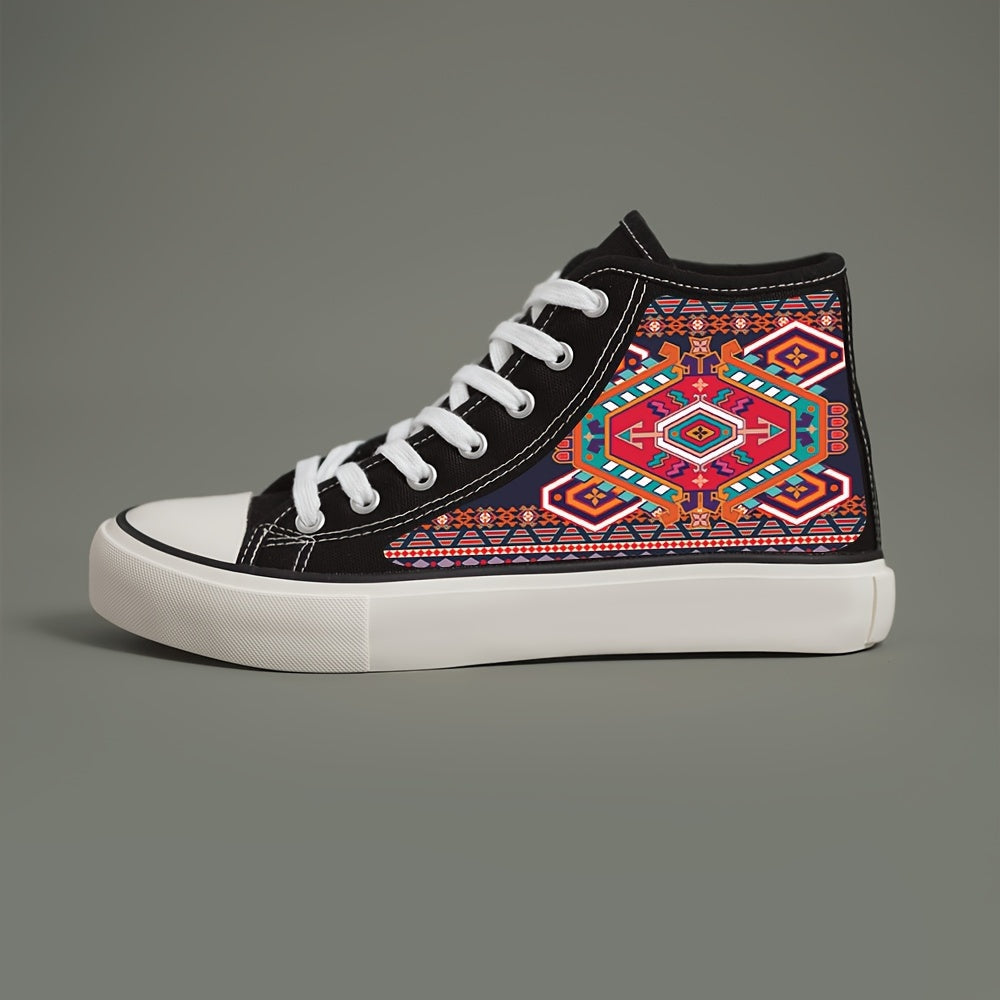 Ethnic Print Chunky Canvas Sneakers High Top Classic Skate Shoes