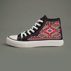 Ethnic Print Chunky Canvas Sneakers High Top Classic Skate Shoes
