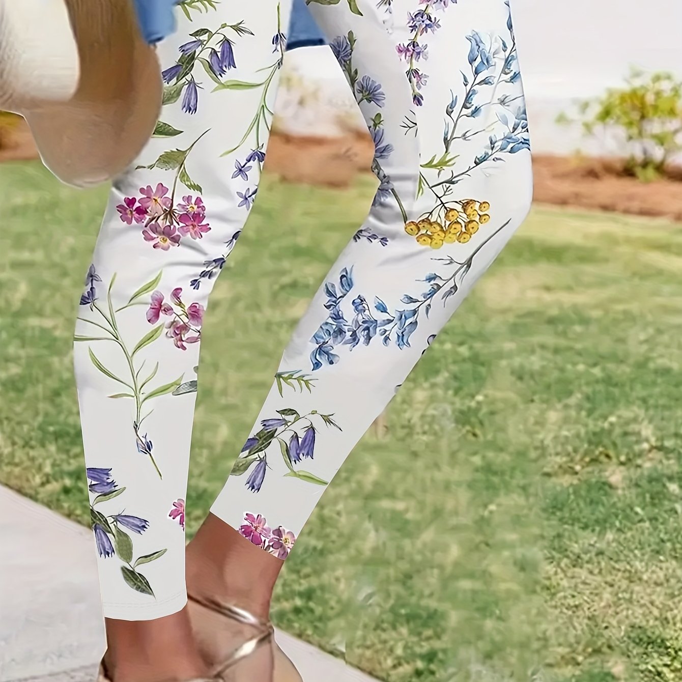 Floral Print Skinny Leggings Elastic Waist