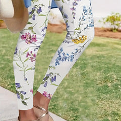 Floral Print Skinny Leggings Elastic Waist