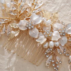 Bridal Flower Hair Comb Head Jewelry Faux Pearl Hair Comb Wedding Insert Comb