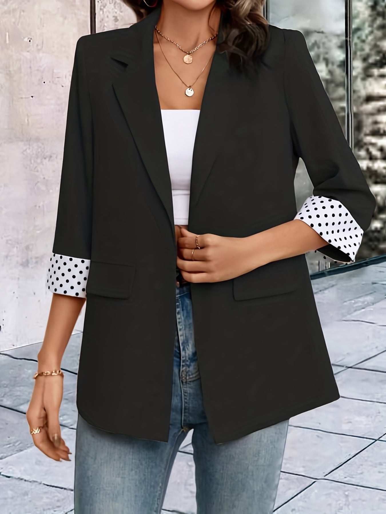 Contrast Trim Lapel Blazer One Button Work Office Outerwear