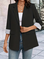 Contrast Trim Lapel Blazer One Button Work Office Outerwear