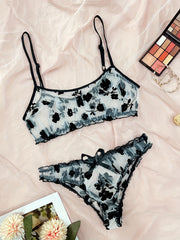 Floral Mesh Lingerie Set Sexy Sheer Tulle Bra Panties Seductive Look
