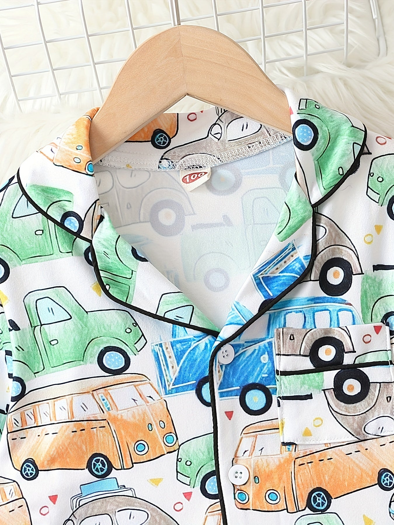 Boy's Graffiti Car Print Pajama Set Long Sleeve Top & Pants