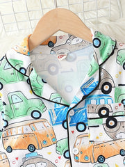 Boy's Graffiti Car Print Pajama Set Long Sleeve Top & Pants