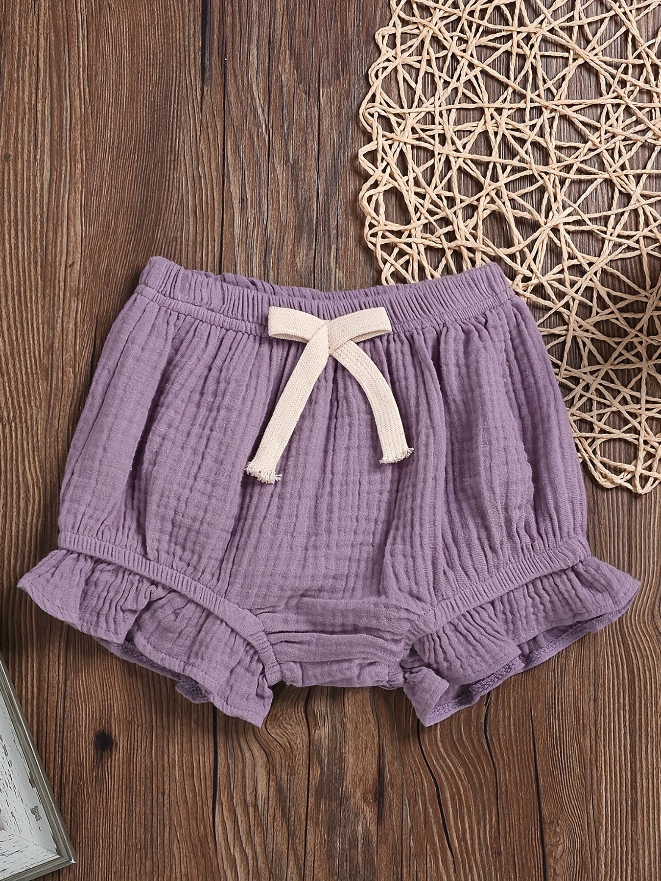Baby Girls Elastic Waist Ruffle Trim Shorts