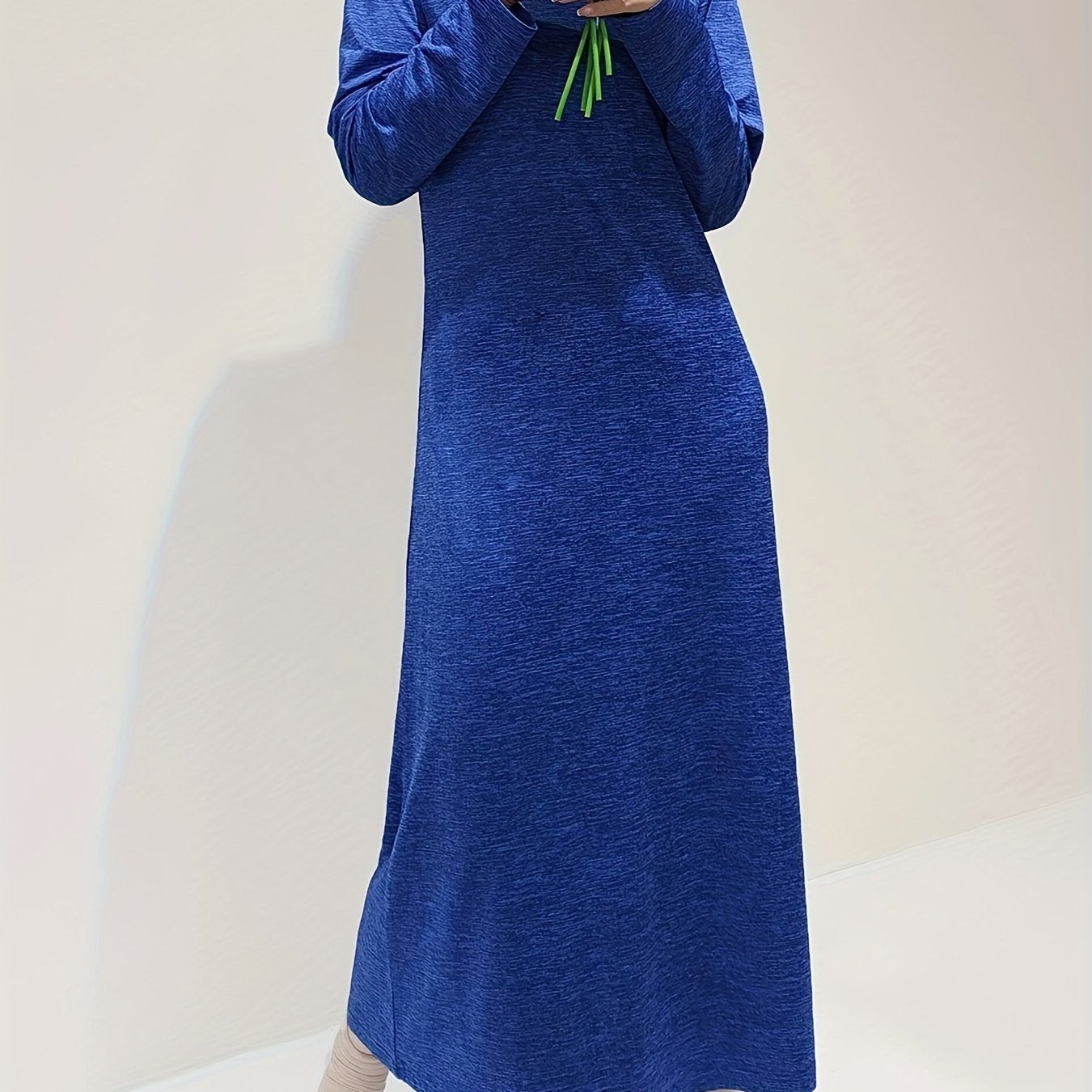 Solid V Neck Long Sleeve Lounge Dress Women's Loungewear