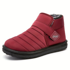 Waterproof Slip On Thermal Snow Boots Plush Lined Round Toe Flat Snow Shoes