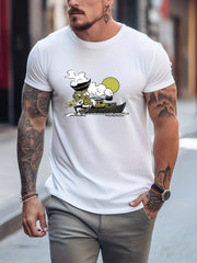 Men's Printed Leisure Sports T shirt Casual Stretch Round Neck Tee Shirt
