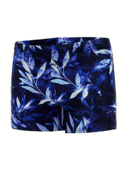 Men's Leaf Print Swim Boxers Hawaiian Style Swimsuit Shorts