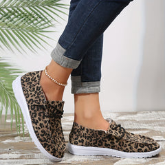 Leopard Print Boat Shoes Lightweight Low Flats Women's Footwear