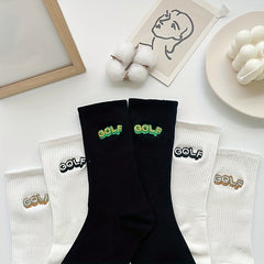 3 Pairs Letter Embroidery Crew Socks Comfy Breathable Sports Stockings