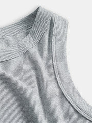 Ribbed Sports Tank Top Round Neck Sleeveless Women's Tops