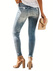 Ripped Skinny Jeans Slim Fit Distressed Slash Pockets Stretchy Denim