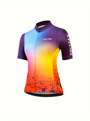 Women's Block Full Zipper Cycling Jersey Short Sleeve