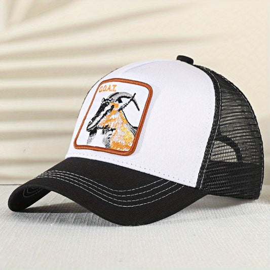 Goat Embroidered Baseball Cap Summer Mesh Animal Peaked Cap