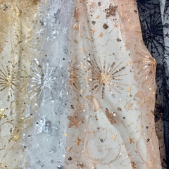 Fairy Star Moon Sequin Embroidery Mesh Fabric for Wedding Dress