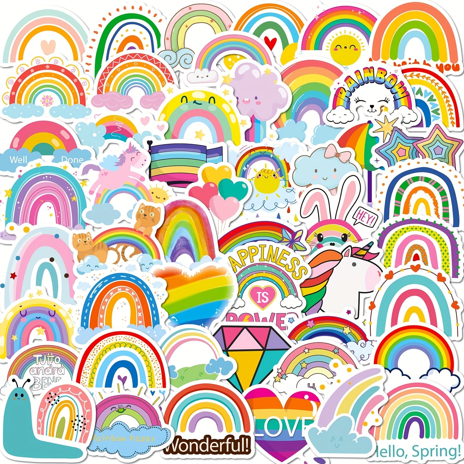 50pcs Rainbow Waterproof DIY Stickers for Water Bottle Laptop Phone Skateboard