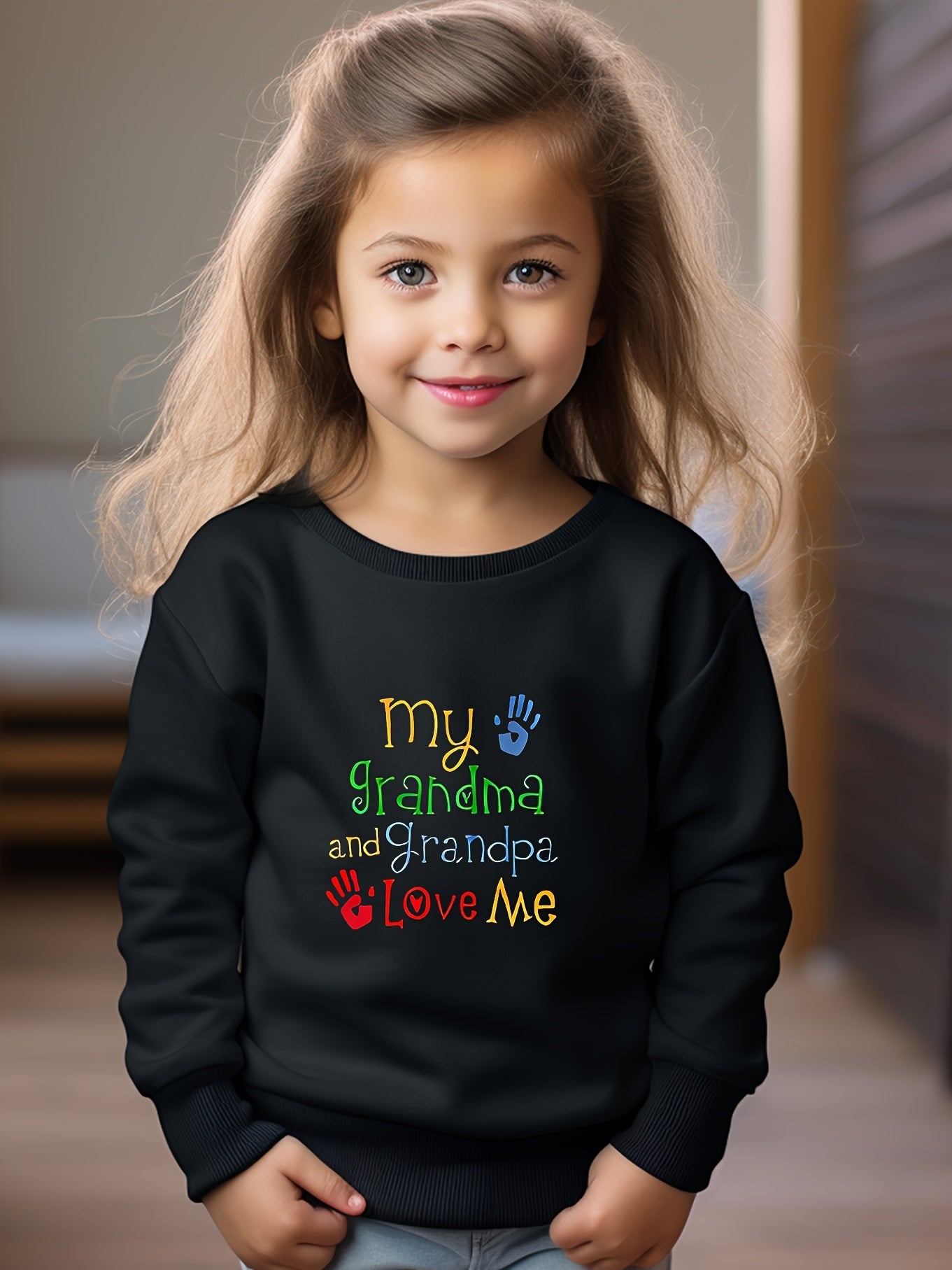 Girls Paws Pattern Crew Neck Sweatshirt for Spring Fall