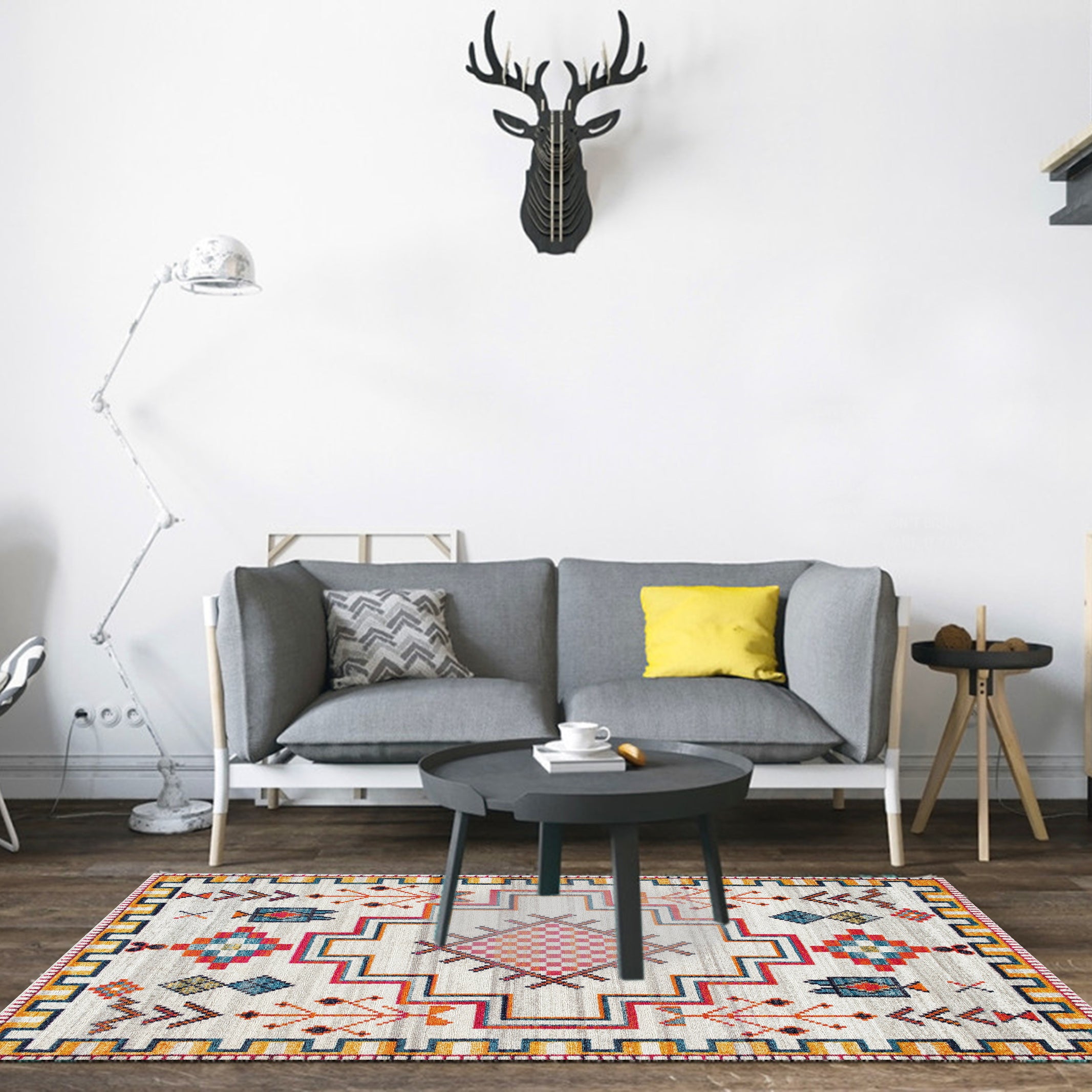 Geometric Pattern Retro Style Area Rug Washable Non-slip