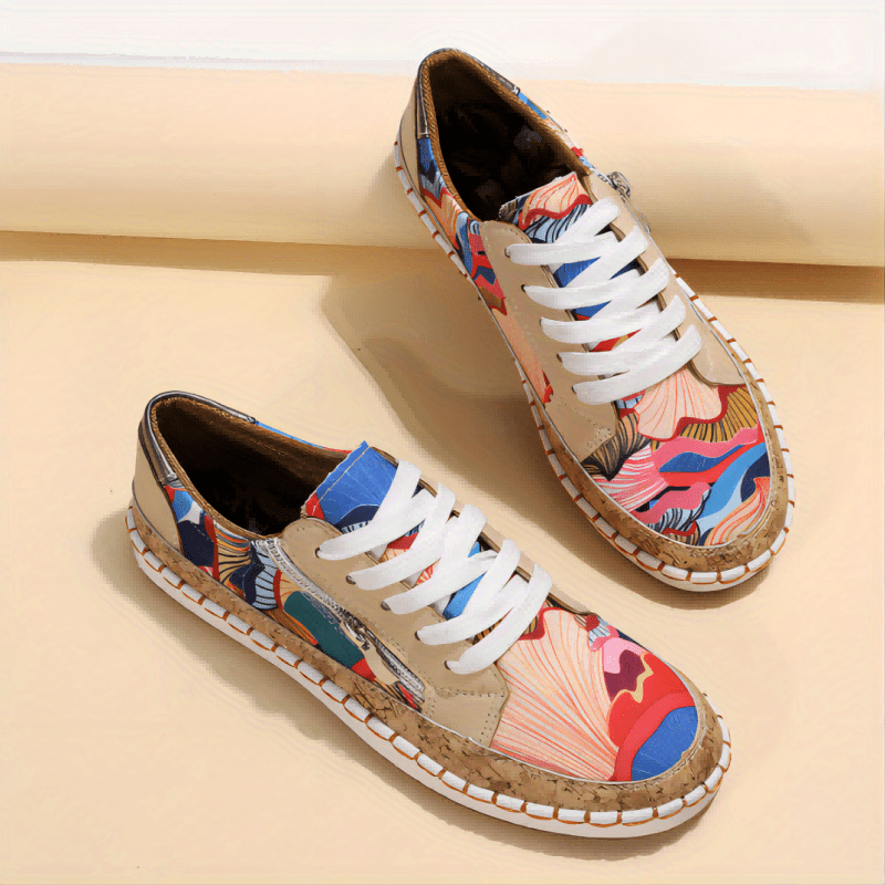 Colorblock Print Low Top Skate Shoes Lace Up Walking Sneakers