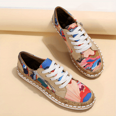 Colorblock Print Low Top Skate Shoes Lace Up Walking Sneakers