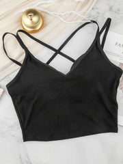 Solid Cami Top Criss Cross Back Padded Top Women's Lingerie
