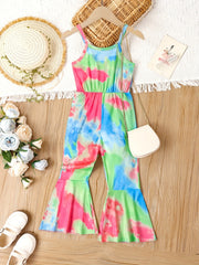 Toddler Girls Tie Dye Cami Romper Jumpsuit Splicing Flared Casual Vacation Party