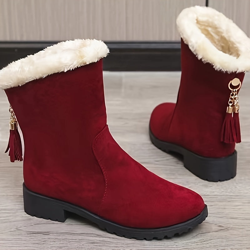 Women's Winter Thick Heel Warm Snow Boots Comfortable Solid Boots