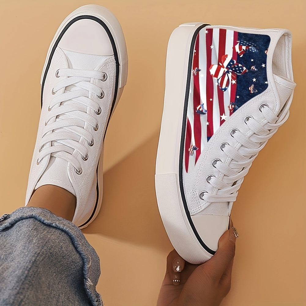 Independence Butterfly Print Chunky Canvas Sneakers High Top Skate Shoes
