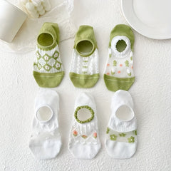 8 Pairs Floral Print & Mesh Ankle Socks Women's Stockings