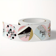 500pcs Thank You Stickers Pink Geometric Pattern Seal Labels