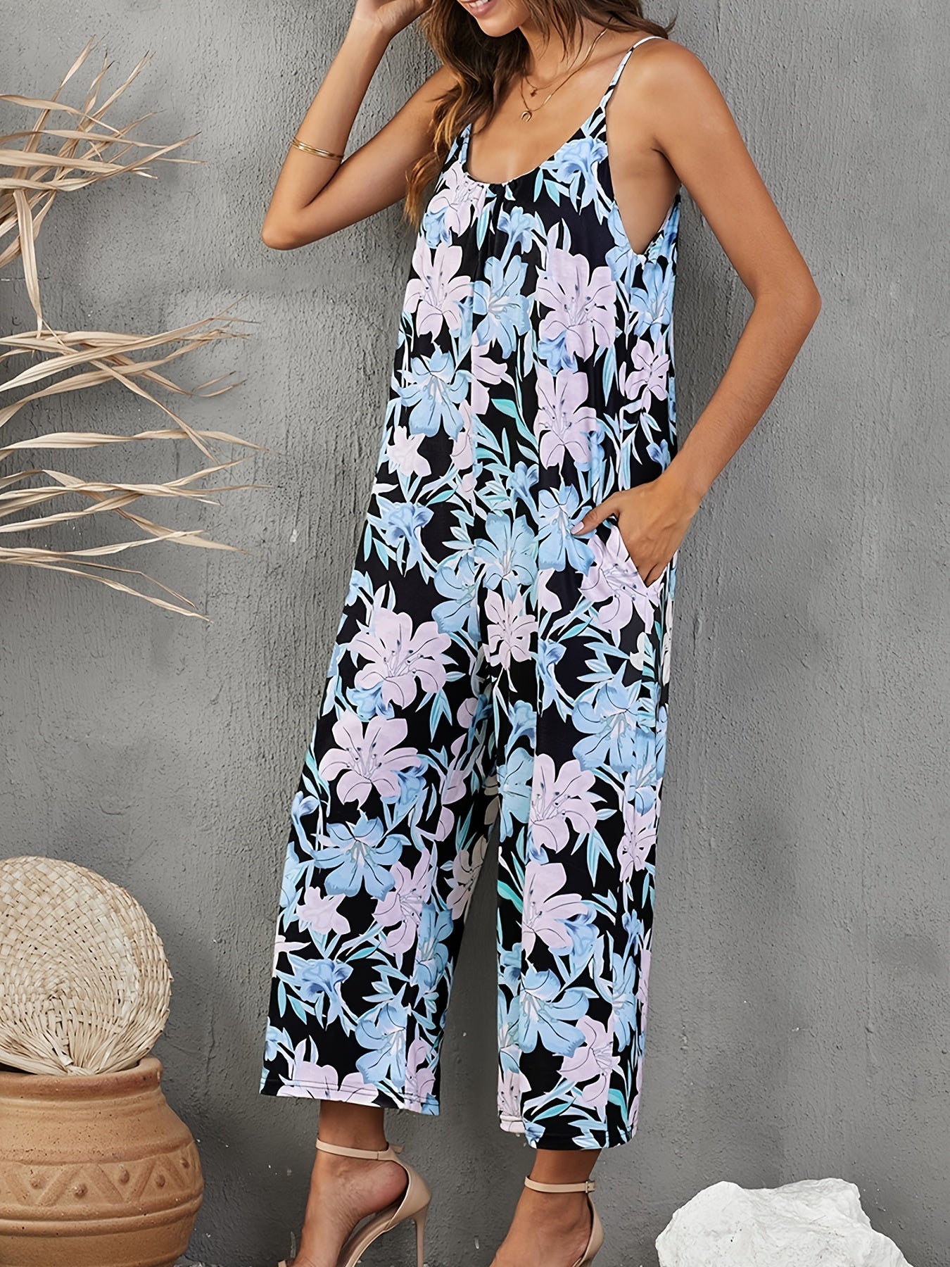 Floral Print Cami Jumpsuit Wide Leg Loose Casual Jumpsuit