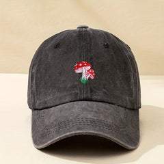 Unisex Sunshade Adjustable Baseball Cap with Mushroom Embroidery