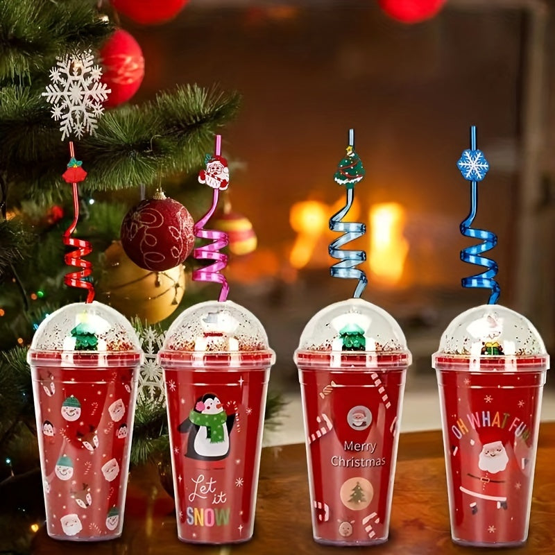 8pcs Reusable Christmas Curved Straws Cup Decorations 8 Random Colors
