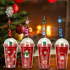 8pcs Reusable Christmas Curved Straws Cup Decorations 8 Random Colors