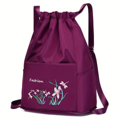 Floral Print Drawstring Backpack Lightweight Storage Rucksack Travel Bag