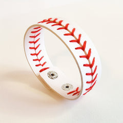 Hand Stitched Softball Baseball Faux Leather Bracelet Wristband