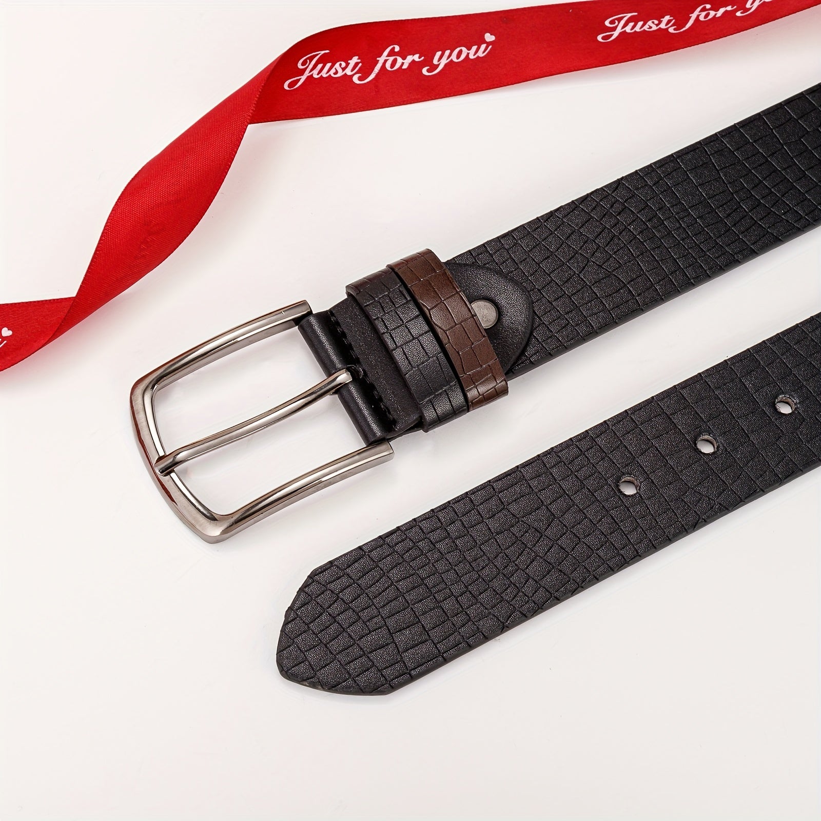 Men's Square Leather Circle Embossed Belt