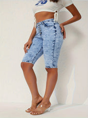 Tie Dye Denim Shorts Stretch Jeans