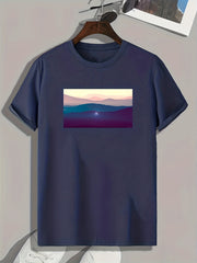 Scenery Print Men's Comfy T shirt Active Slightly Stretch Tee