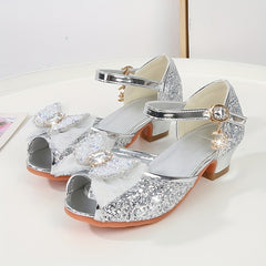 Bowknot Sequin High-heeled Sandals for Girls Lightweight Dress Shoes