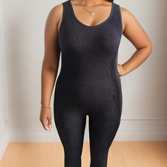 Casual Jumpsuit Women's Plus Solid Round Neck High Stretch Skinny Tank