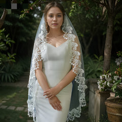 Bridal Veil Hair Accessory with Floral Lace Edge for Brides