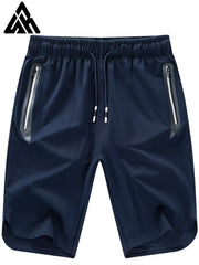 Men's Casual Loose Zipper Pocket Elastic Waist Drawstring Gym Shorts