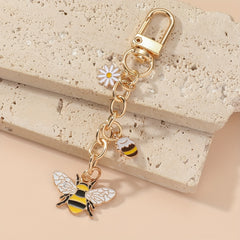 Bee Keychain Golden Chain Key Ring Pendant Ornament Women Girls