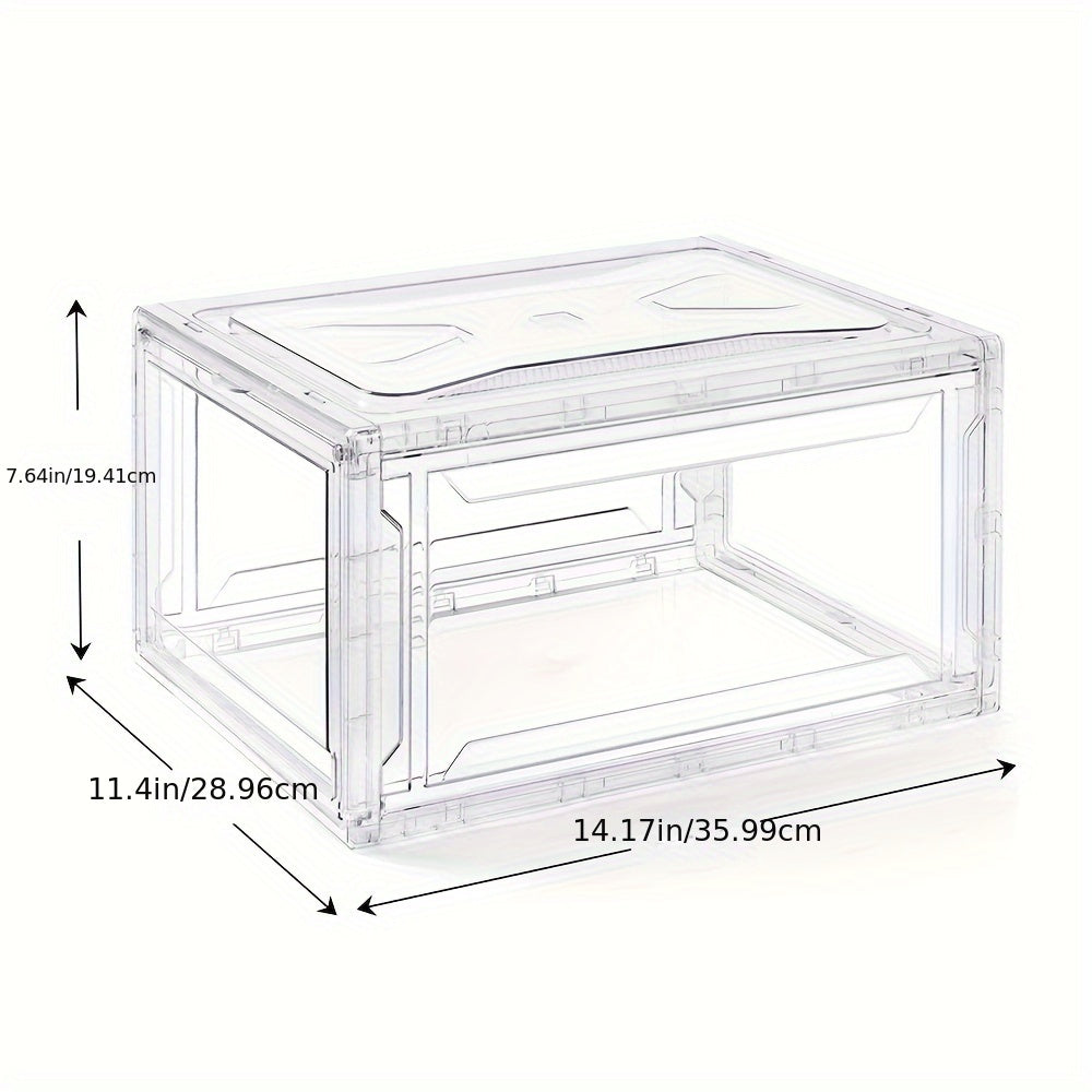 2pcs Transparent Foldable Shoes Storage Box Stackable Dustproof Basket