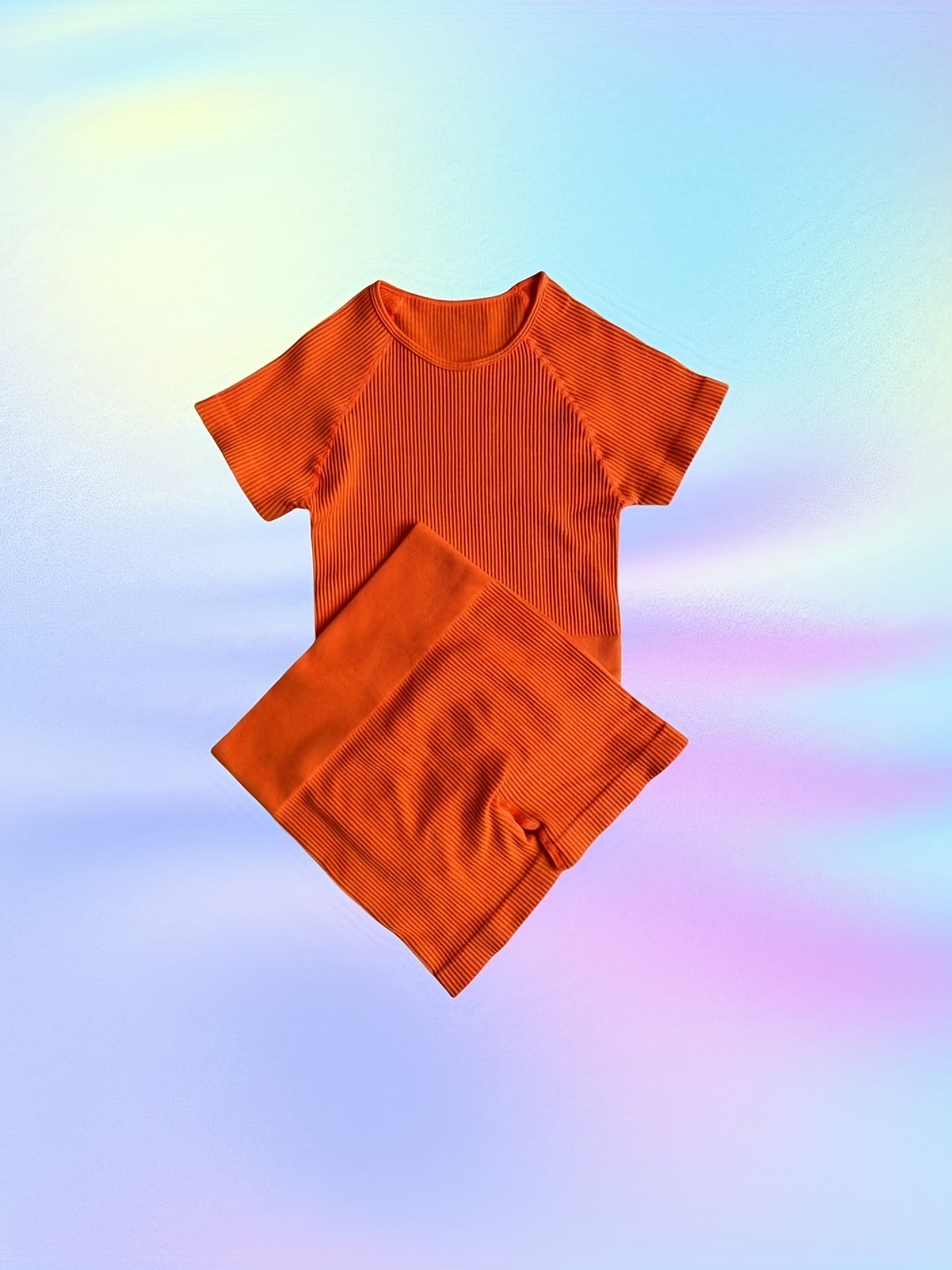 Ribbed Yoga Set Crop Top & High Waist Shorts Activewear