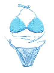 Strappy Lingerie Set Halter Bra & Bikini Panties Women's Sexy